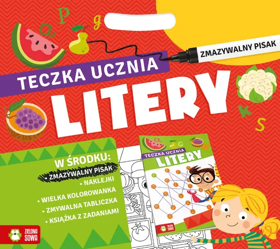 Okładka: Teczka ucznia z pisakiem. Litery