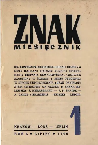 Okładka: Miesięcznik „Znak” Reprint nr 1 z 1946 roku
