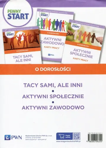 Okładka: Pewny start O dorosłości Tacy sami, ale inni Karty pracy / Aktywni społecznie Karty pracy / Aktywni zawodowo Karty pracy
