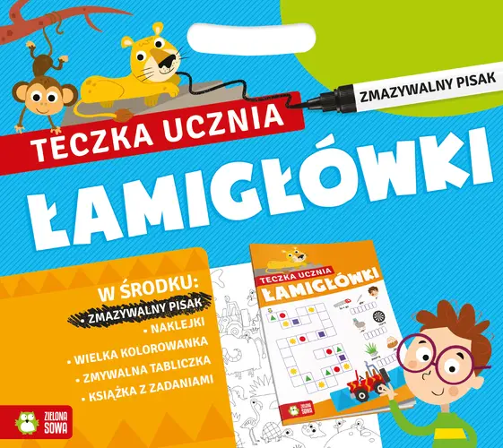 Okładka: Teczka ucznia z pisakiem. Łamigłówki