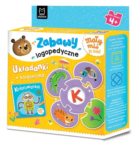 Okładka: Mały miś to lubi! Zabawy logopedyczne. Układanki + książeczka