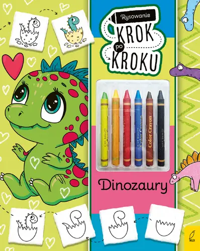 Okładka: Rysowanie krok po kroku z kredkami. Dinozaury
