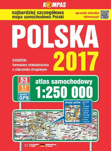 Okładka: Atlas samochodowy Polski 2017 kompas 1:250 000