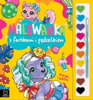Okładka: Malowanka z farbkami i pędzelkiem. Pieski i kotki