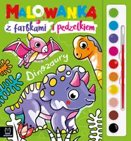 Okładka: Malowanka z farbkami i pędzelkiem. Dinozaury