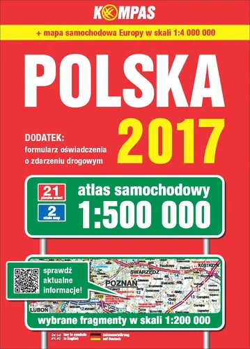 Okładka: Atlas samochodowy Polski 2017 kompas 1:500 000