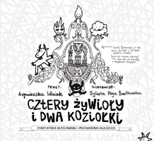 Okładka: cztery żywioły i dwa koziołki.Stary Rynek w Poznaniu. Przewodnik dla dzieci.