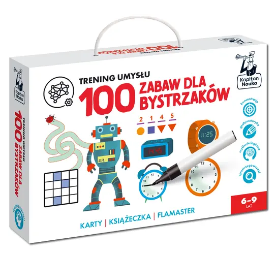 Okładka: 100 zabaw dla bystrzaków. Trening umysłu. Kapitan Nauka