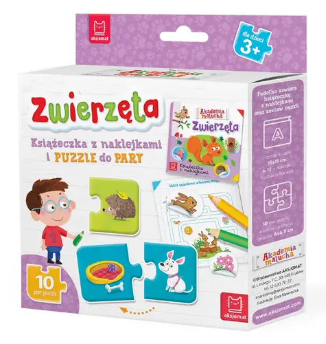 Okładka: Zwierzęta. Książeczka z naklejkami i PUZZLE do pary