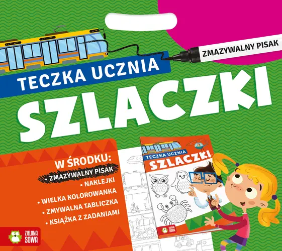 Okładka: Teczka ucznia z pisakiem. Szlaczki