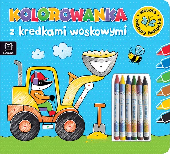 Okładka: Kolorowanka z kredkami woskowymi. Wesołe zabawy malucha. Książeczka niebieska