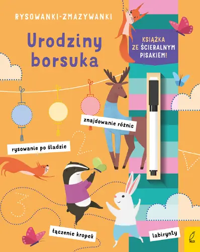 Okładka: Rysowanki-zmazywanki. Urodziny borsuka