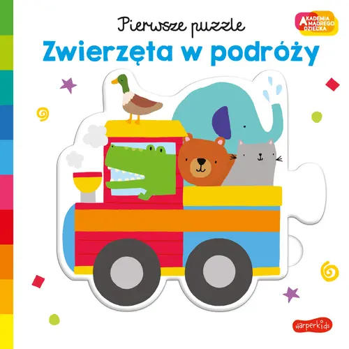 Okładka: Zwierzęta w podróży. Akademia mądrego dziecka. Pierwsze puzzle
