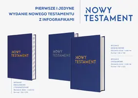 Okładka: NOWY TESTAMENT z paginatorami - tłoczenie srebrne, skład dwułamowy, infografiki
