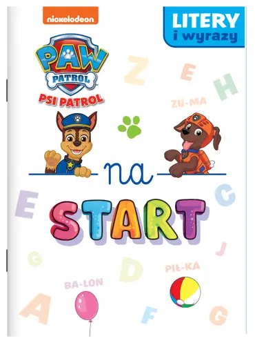 Okładka: Psi Patrol. Na start. Litery i wyrazy.