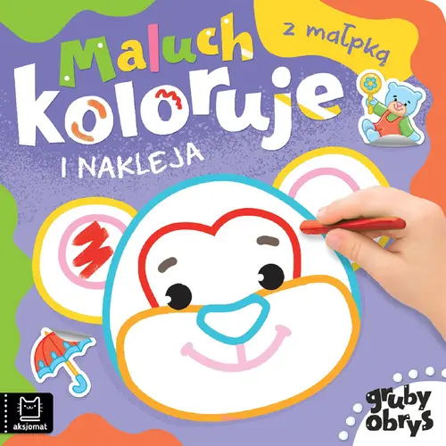 Okładka: Maluch koloruje i nakleja z małpką. Gruby obrys