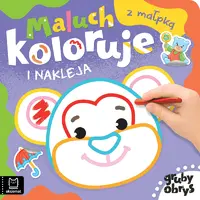 Okładka: Maluch koloruje i nakleja z małpką. Gruby obrys