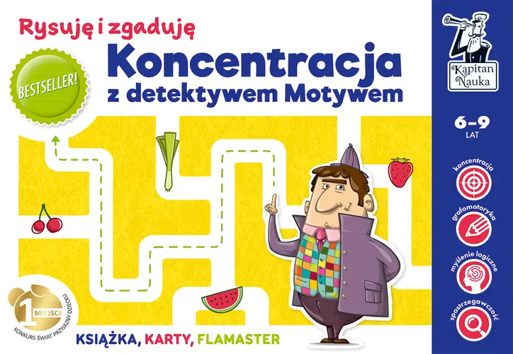 Okładka: Koncentracja z detektywem Motywem. Rysuję i zgaduję. Kapitan Nauka