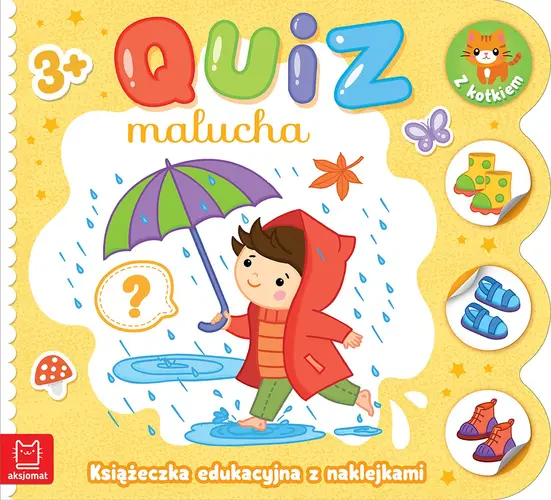 Okładka: Quiz malucha. Książeczka edukacyjna z naklejkami z kotkiem 3+