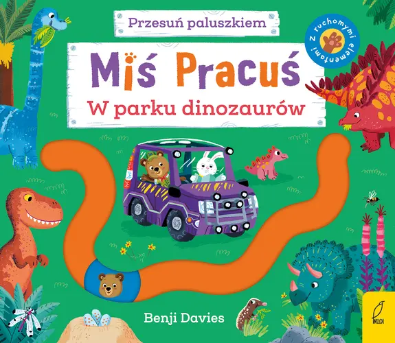 Okładka: Miś Pracuś. Przesuń paluszkiem. W parku dinozaurów