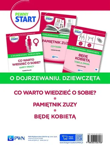 Okładka: Pewny start O dojrzewaniu Dziewczęta Co warto wiedzieć o sobie? Pamiętnik Zuzy, Będę kobietą Pakiet