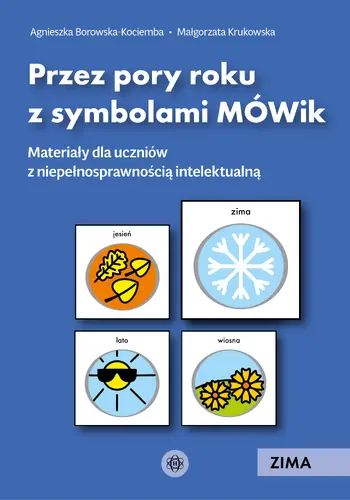 Okładka: Przez pory roku z symbolami MÓWik. Zima