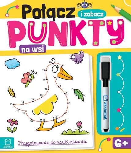 Okładka: Połącz punkty i zobacz! Na wsi. Przygotowanie do nauki pisania. Ścieralny pisak