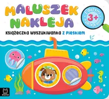 Okładka: Maluszek nakleja. Książeczka wyszukiwanka z pieskiem, z dużymi naklejkami 3+