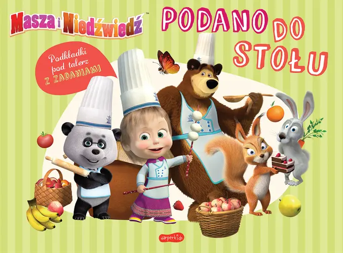 Okładka: Masza i Niedźwiedź. Podano do stołu. Podkładki pod talerz z zadaniami