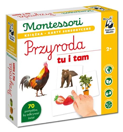 Okładka: Montessori. Przyroda tu i tam. Karty sensoryczne z książeczką. Kapitan Nauka