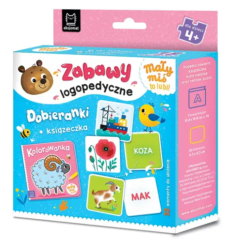 Okładka: Mały miś to lubi! Zabawy logopedyczne. Dobieranki + książeczka