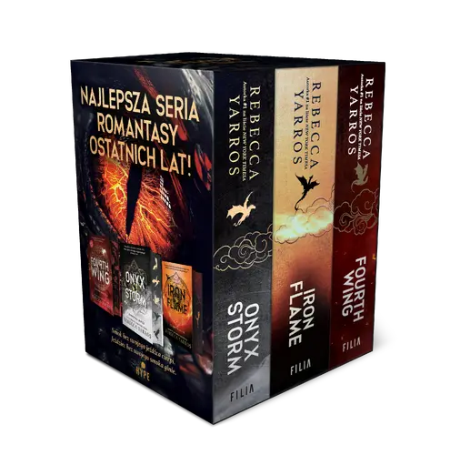 Okładka: Pakiet: Fourth Wing. Czwarte Skrzydło. Edycja specjalna / Iron Flame. Żelazny płomień / Onyx Storm. Onyksowa burza
