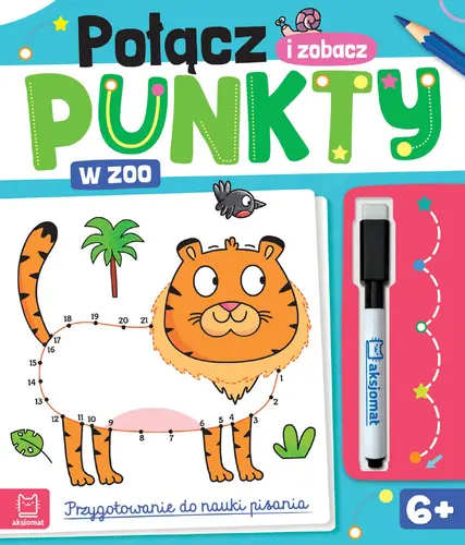 Okładka: Połącz punkty i zobacz! W zoo. Przygotowanie do nauki pisania. Ścieralny pisak