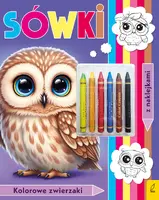 Okładka: Kolorowanka z kredkami. Kolorowe zwierzaki. Sówki
